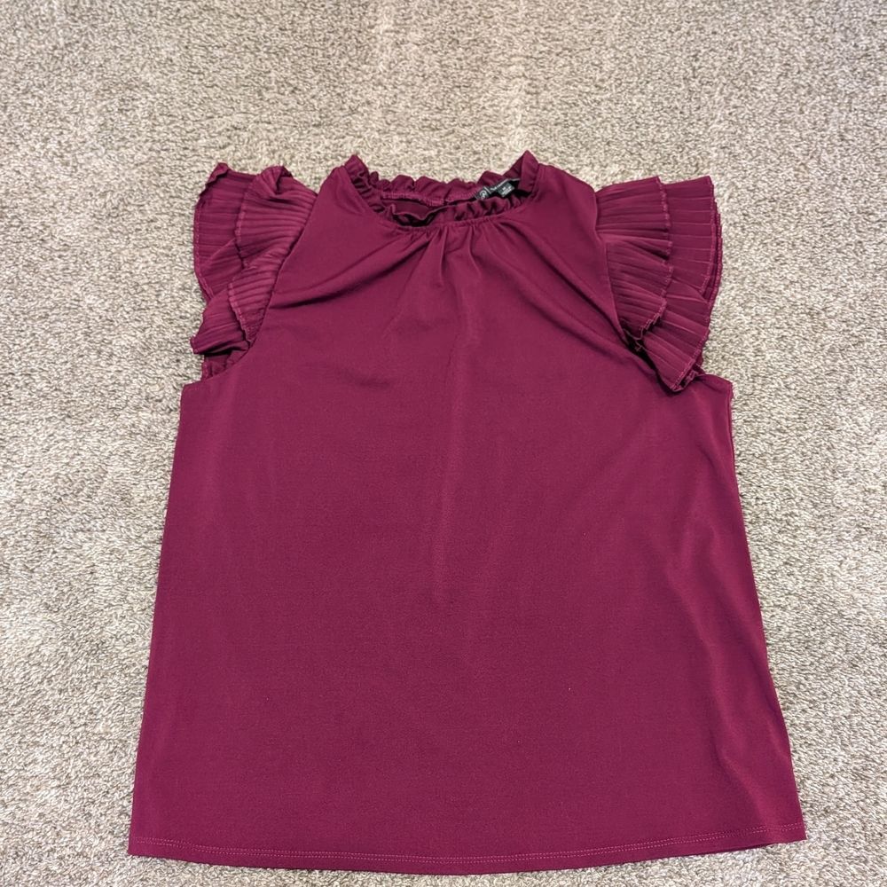 Adrianna Papell Plum Ruffle Sleeve Blouse Size M